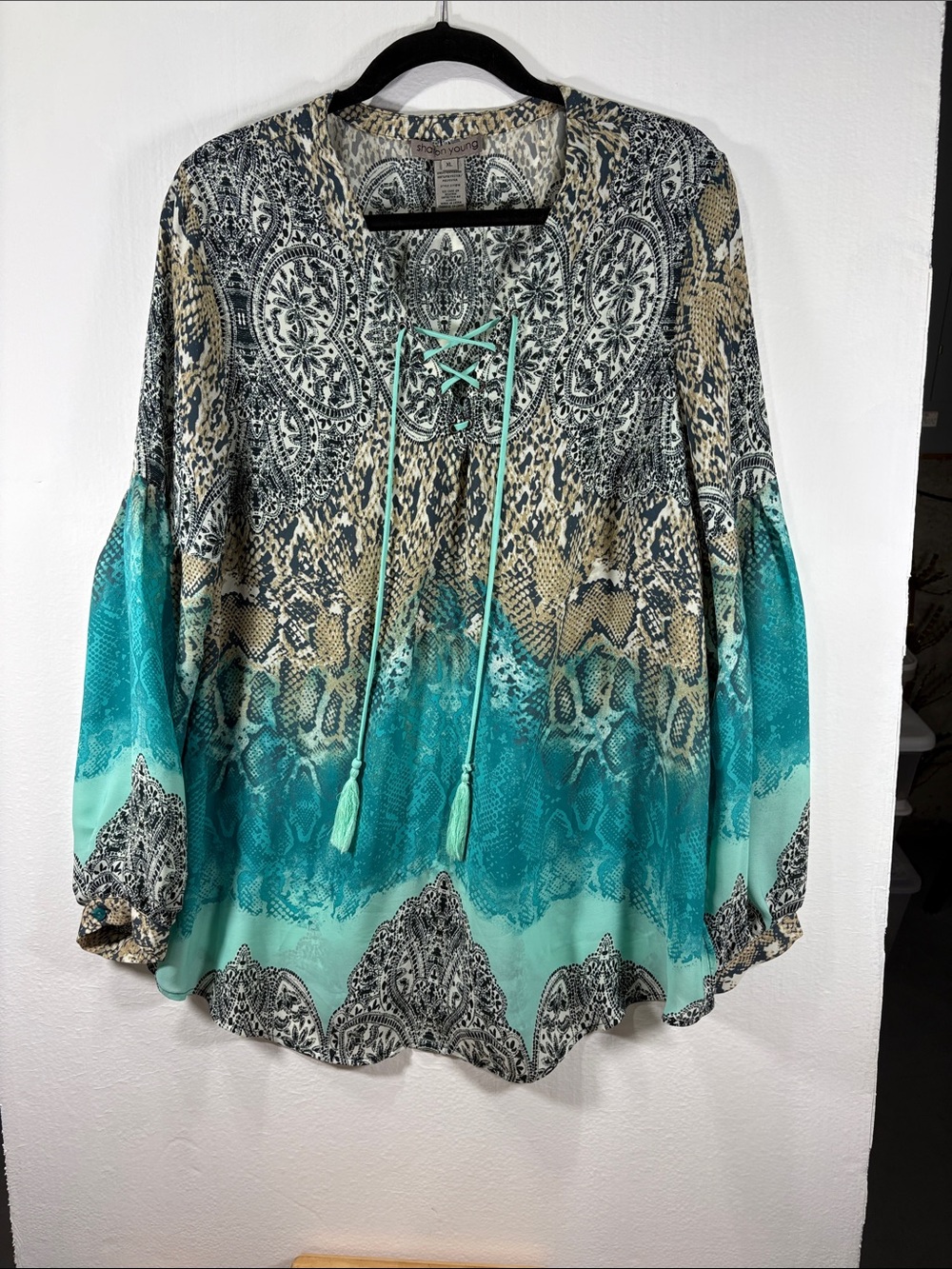 Sharon Young Teal and Cream Lace-Up Ombre Tunic